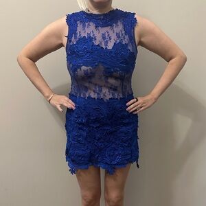 Chic Royal Blue Lace Mini Dress